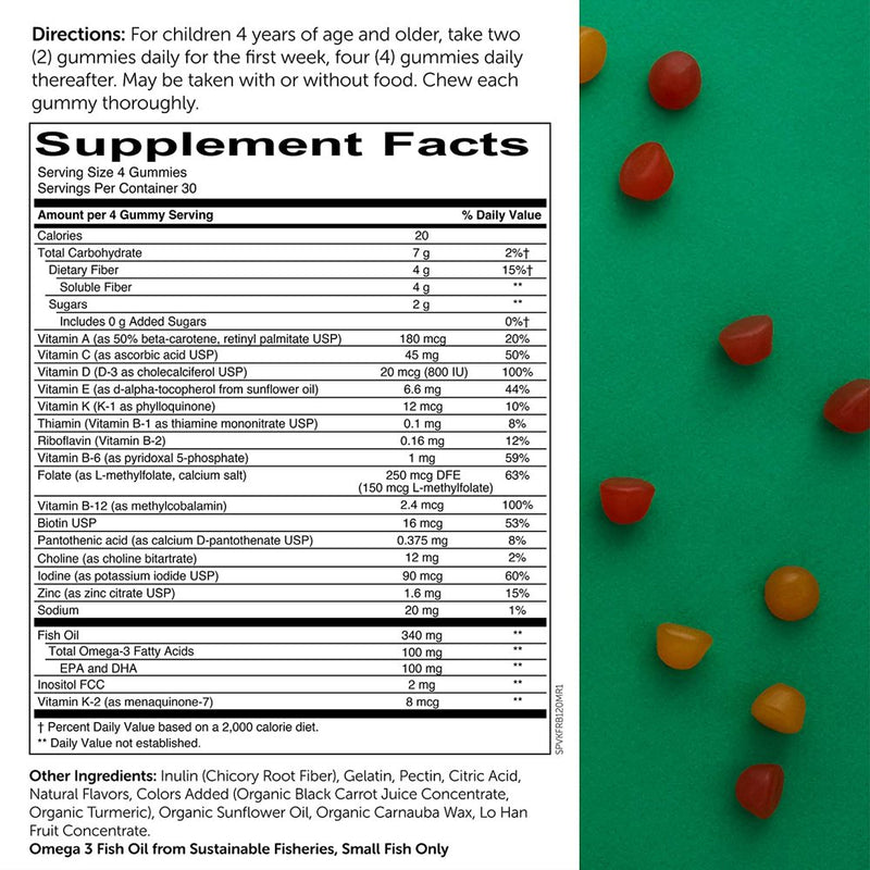 Smartypants Kids Formula & Fiber Daily Gummy Multivitamin: Fiber for Digestive Health, Vitamin C, D3, & Zinc for Immunity, Omega 3 Fish Oil (EPA & DHA), B6, Methyl B12, 120 Count (30 Day Supply)