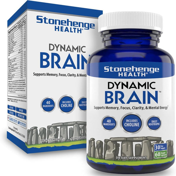 Stonehenge Health Dynamic Brain Supplement Memory, Focus, & Clarity Formulated with 40 Unique Nootropic Ingredients: Choline, Phosphatidylserine, Bacopa Monnieri, and Huperzine A