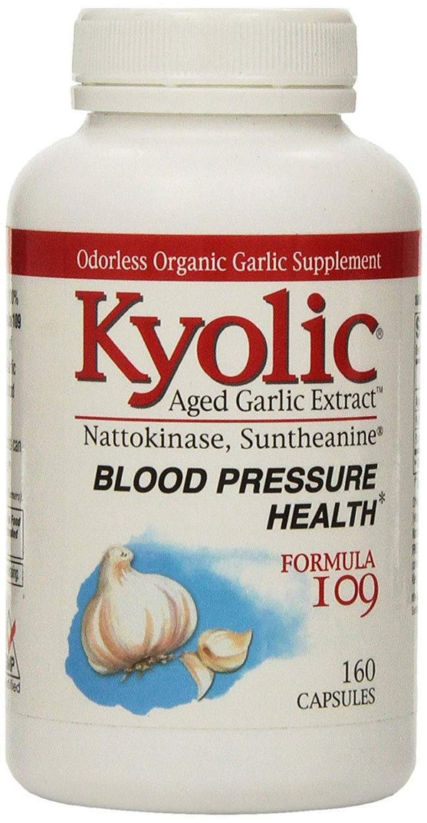 Kyolic Garlic Formula 109 Blood Pressure Health (160 Capsules) Heart Healthy Odorless Organic Garlic Supplement, Soy- Dairy- Gluten-Free, Gentle on the Gut Garlic Pills