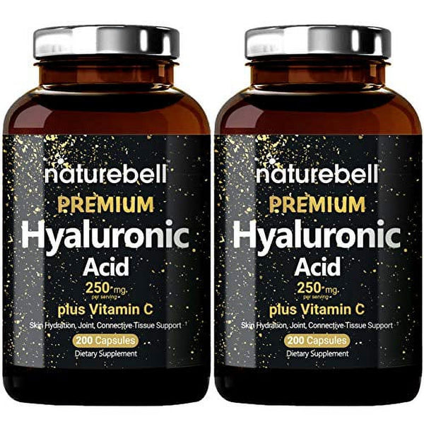 Naturebell 2 Pack Plant Based Hyaluronic Acid Supplements 250Mg with 25Mg Vitamin C & Biotin 5000Mcg, 480 Total Capsules , Essential for Hair Growth, Joint Support, & Hydrating Skin , Non-Gmo 240 Count (Pack of 2)