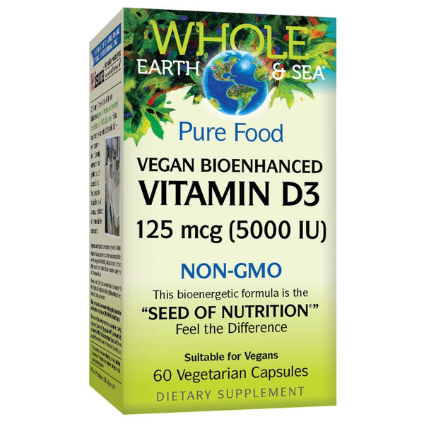 Whole Earth & Sea from Natural Factors, Vitamin D3 5000 IU (125 Mcg), Whole Food Supplement, Vegan, 60 Capsules (60 Servings)