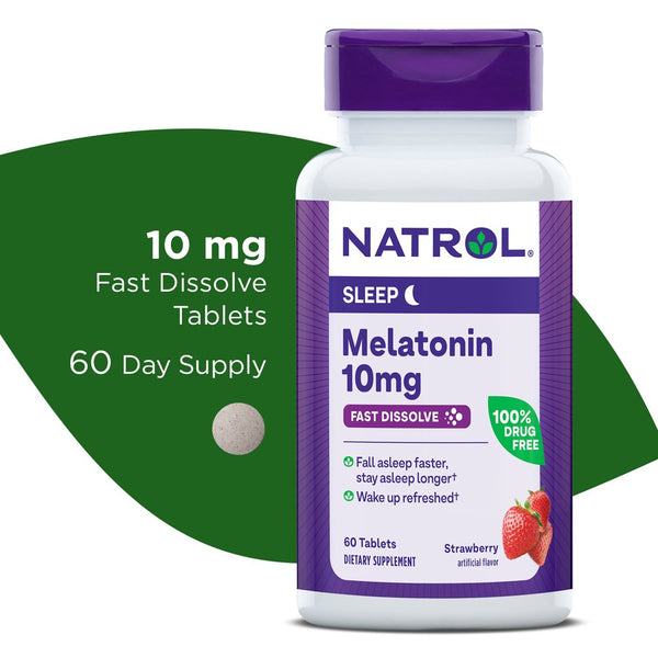 Natrol Melatonin Fast Dissolve Sleep Aid Tablets, Strawberry, 10Mg, 60 Count