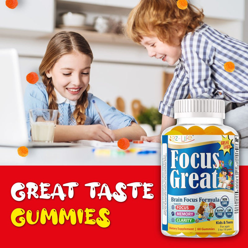 Focus Great Kids Brain Booster Focus Gummies Vitamin Supplement, Boost Focus Memory 60Ct by America'S Best Deals