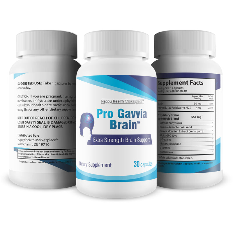 Pro Gavvia Brain - Extra Strength Brain Support - Ginkgo Biloba Nootropic Brain Formula - Support Memory, Focus, & Mental Acuity - Mental Energy & Cognitive Support - 30 Count