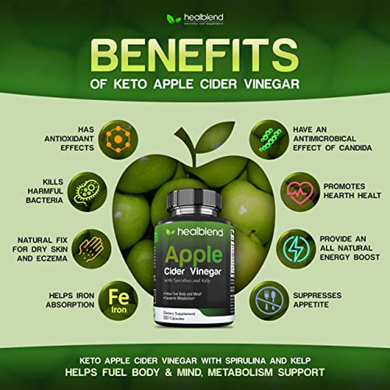 Healblend Apple Cider Vinegar with Spirulina and Kelp – Metabolism, Detox and Immune Support Formula - 120 Capsules
