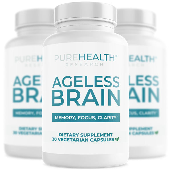 Ageless Brain Supplements for Memory and Focus, Nootropic Brain Supplement, Brain Health Supplements for Adults with Alpha GPC, Bacopa Monnieri by Purehealth Research, 3 Bottles