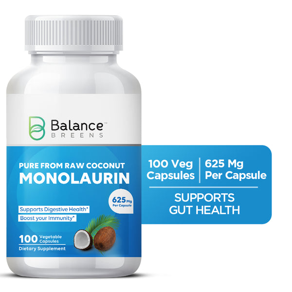 Balance Breens Pure Monolaurin 625Mg - 100 Veg Capsules - Supports Gut Health