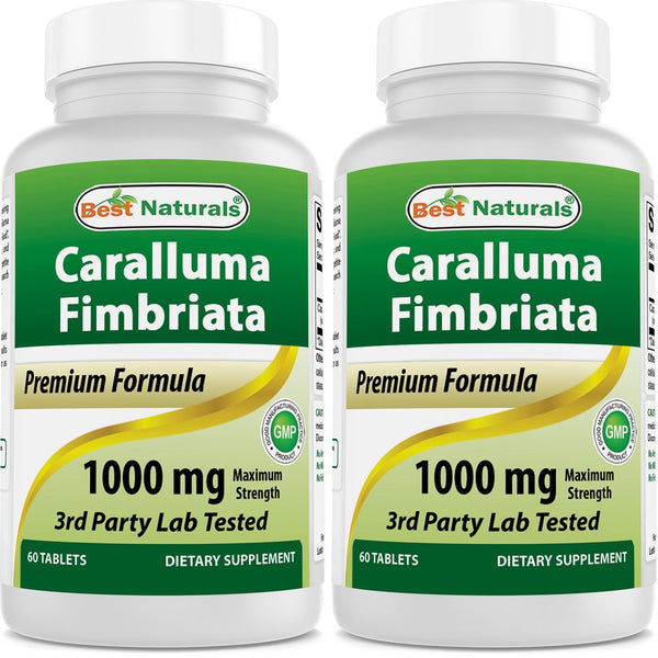 2 Pack Best Naturals Caralluma Fimbriata 1000 Mg 60 Tablets | Appetite Suppressant and Weight Loss Diet Supplement (Total 120 Tablets)