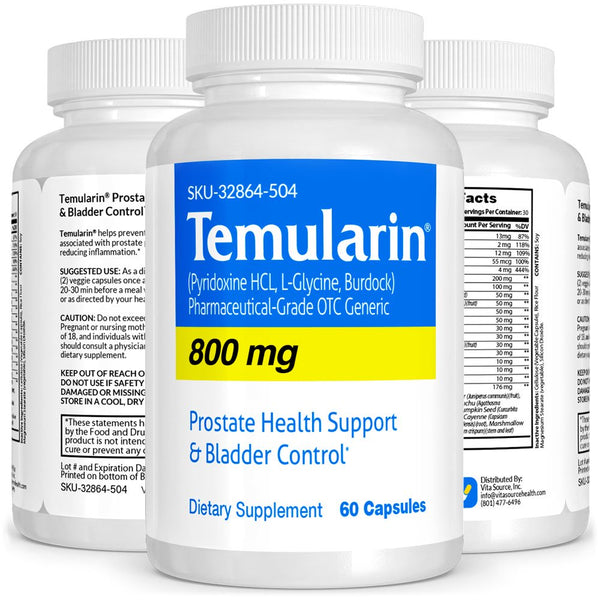 Temularin Pharmaceutical Grade OTC, Prostate Support, Natural Alternative Tamsulosin, No Side Effects, Vitasource