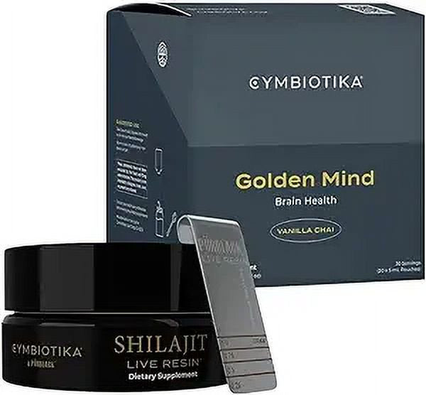 CYMBIOTIKA Shilajit Resin & Golden Mind Bundle, Elemental Gold, Immune & Digestive Support Supplement and Nootropic Brain Booster Liquid Supplement