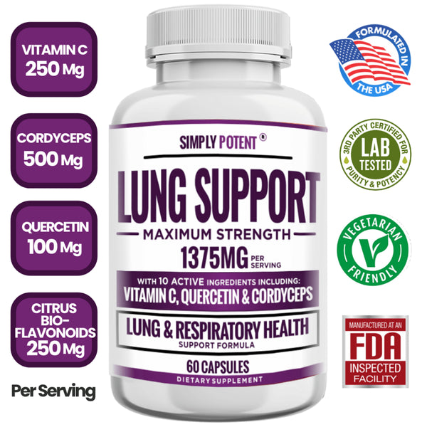 Lung Support Supplement for Lung Cleanse & Detox, Comprehensive Formula - Quercetin with Bromelain Nettle Vitamin C & 500 Mg Cordyceps for Lung Health, Respiratory & Bronchial Support, 60 Capsules