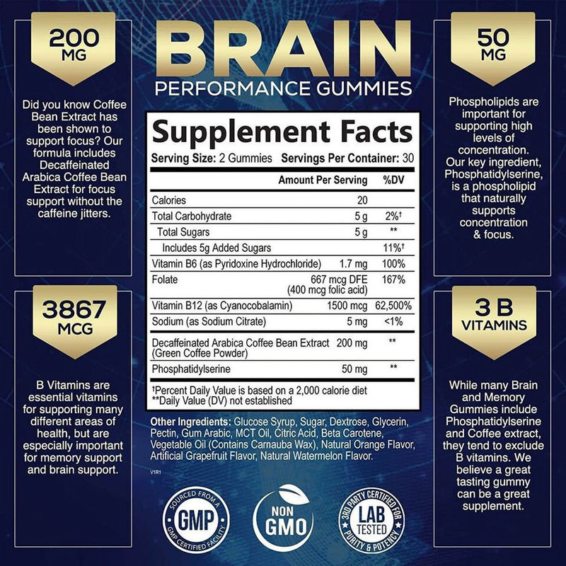 Brain Support Focus Supplement Gummies - Brain Booster - 60 Gummies