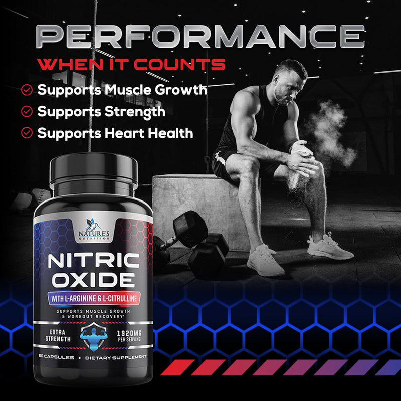 Extra Strength Nitric Oxide Supplement L Arginine 3X Strength - Citrulline Malate, AAKG, Beta Alanine - Premium Muscle Supporting Nitric Oxide Booster for Strength & Energy Supplements - 60 Capsules