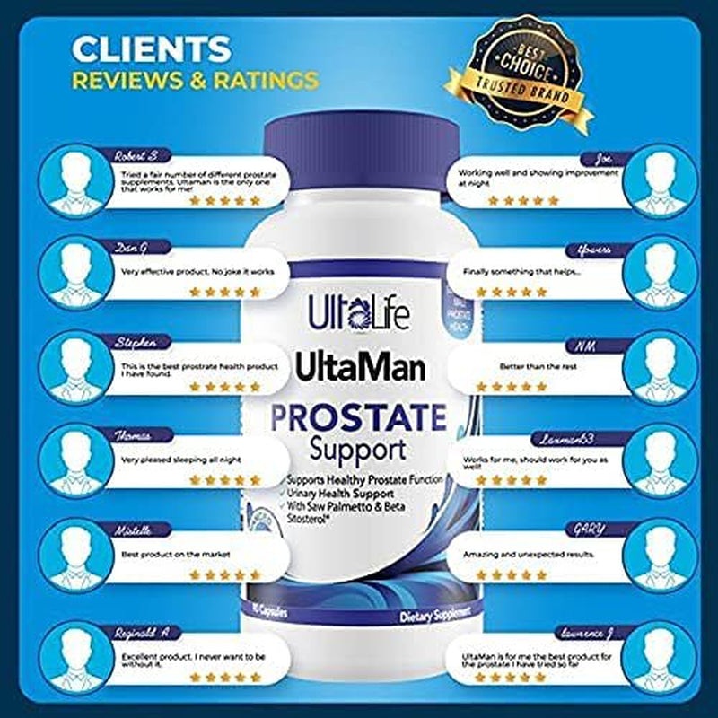 Ultalife Advanced Saw Palmetto Prostate Supplement for Men W/ Beta Sitosterol + Health Formula to Reduce Urge for Frequent Urination, DHT Blocker, Improve Sleep, Performance- 90 Capsules
