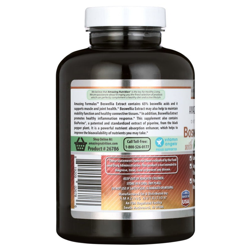 Amazing Formulas Boswellia Extract with Bioperine- 600Mg (Standardized to 65% Boswellic Acids), Capsules - Contains 65% Boswellic Acids, Supports Muscle, Joint & Connective Tissue Health (240 Count)