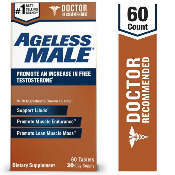 Ageless Male Free Testosterone Booster Tablets for Men, 60 Count