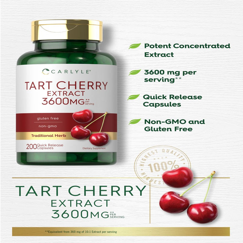 Tart Cherry Capsules | 200 Count | 3600Mg | Non-Gmo & Gluten Free | by Carlyle