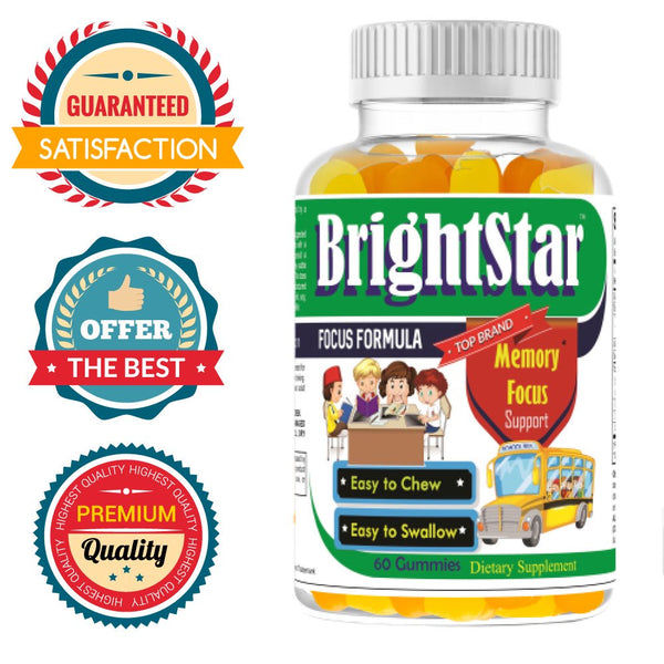 Brightstar Brain Focus Vitamins for Kids & Teens, Brain Support Gummy Vitamins, Focus Boost Gummies Kids Vitamin Gummies, Omega 3 for Kids, Brain Booster Supplement- 60Ct
