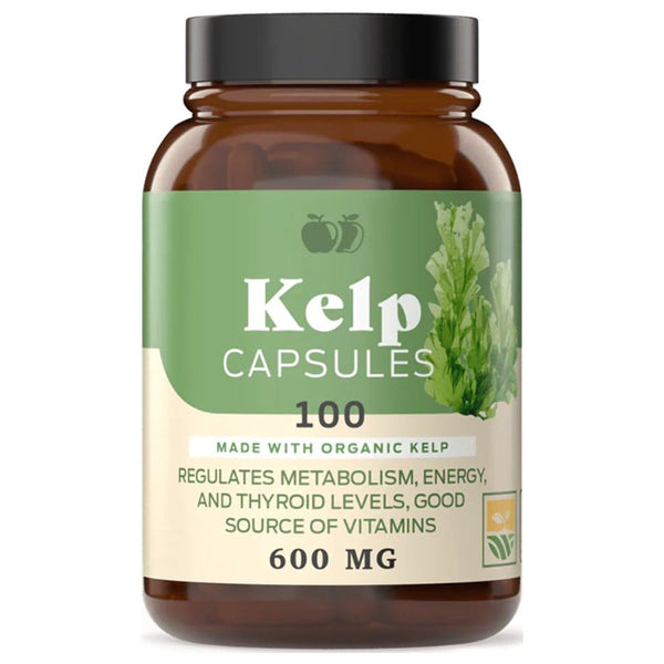 Organic Kelp Capsules - 600Mg Capsules 100 Pills Powdered Raw Sea & Seaweed & Thyroid Support Supplement Powder