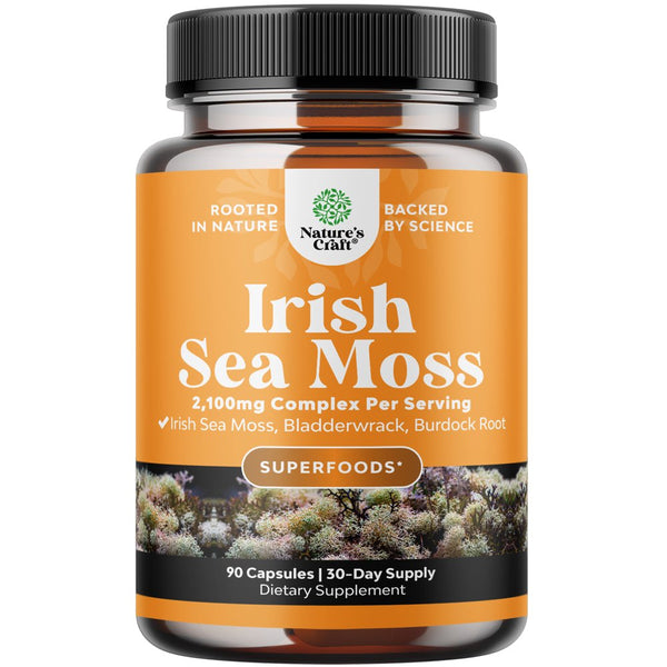 Organic Irish Sea Moss Capsules - Sea Moss and Bladderwrack Capsules with Burdock Root Superfood Blend for Immune Support Heart Health Fertility Joint Health and Thyroid Support for Women and Men
