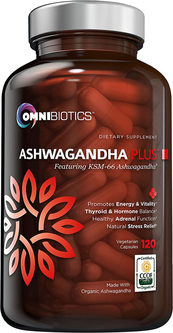 Organic Ashwagandha Supplement 1300 Mg with KSM-66 Extract by Omnibiotics - 120 Vegan Capsules