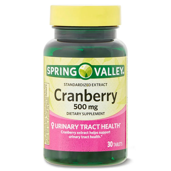 Spring Valley Standardized Extract Cranberry Urinary Tract Health Dietary Supplement Tablets, 500 Mg, 30 Count