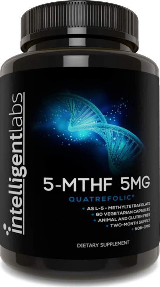 5MG L-5-MTHF by Intelligent Labs, L-5-Methyltetrahydrofolate Activated Folic Acid Supplement as Quatrefolic Acid - Activated Folate, 60 Capsules - 2 Months Supply! 5mg = 5000mcg MTHF!