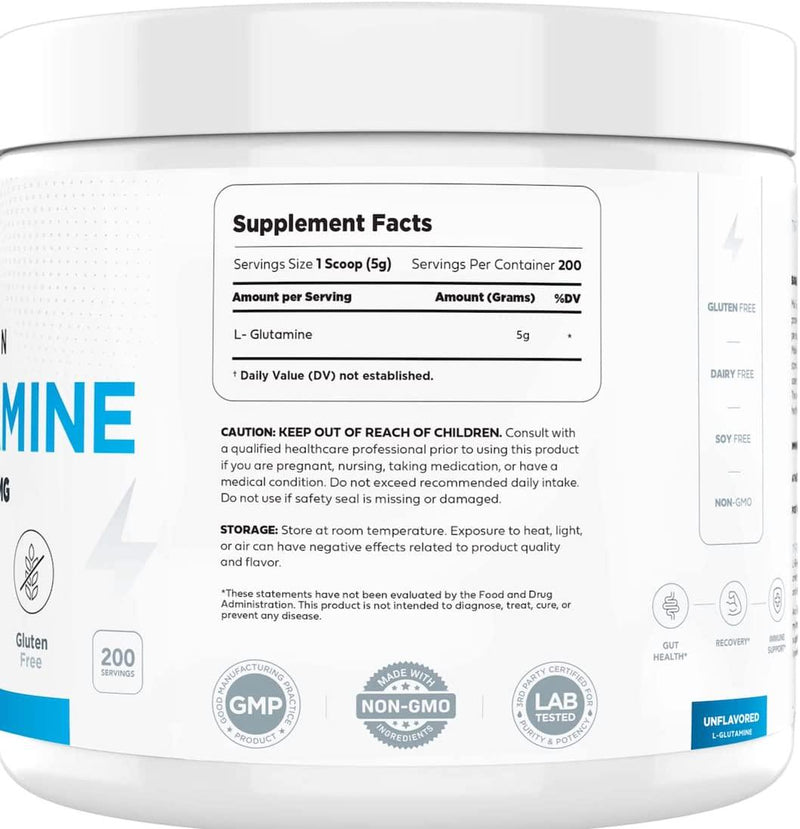 5X Strength L Glutamine Powder (5000mg | 1KG) 6-Month Supply Pure L-Glutamine Supplement for Leaky Gut Health, Gastrointestinal Lining Support and Recovery for Women/Men - Vegan, Gluten Free, No Fillers