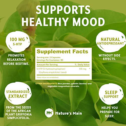 5 HTP 100 mg Serotonin Supplements Relaxation Supplement 60 5Htp Supplement Happy Pills