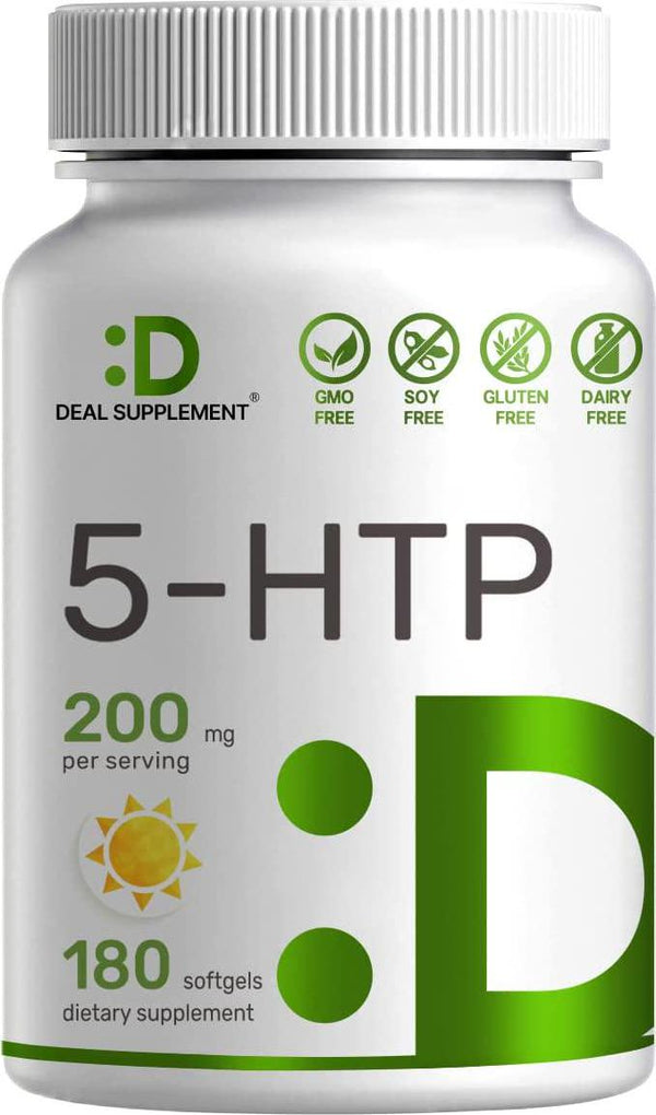 5-HTP 200mg Per Serving, 180 Softgels, 3 Months Supply, 98%+ Griffonia Seed Extract - Advanced 5 HTP Supplements, Non-GMO and Gluten Free