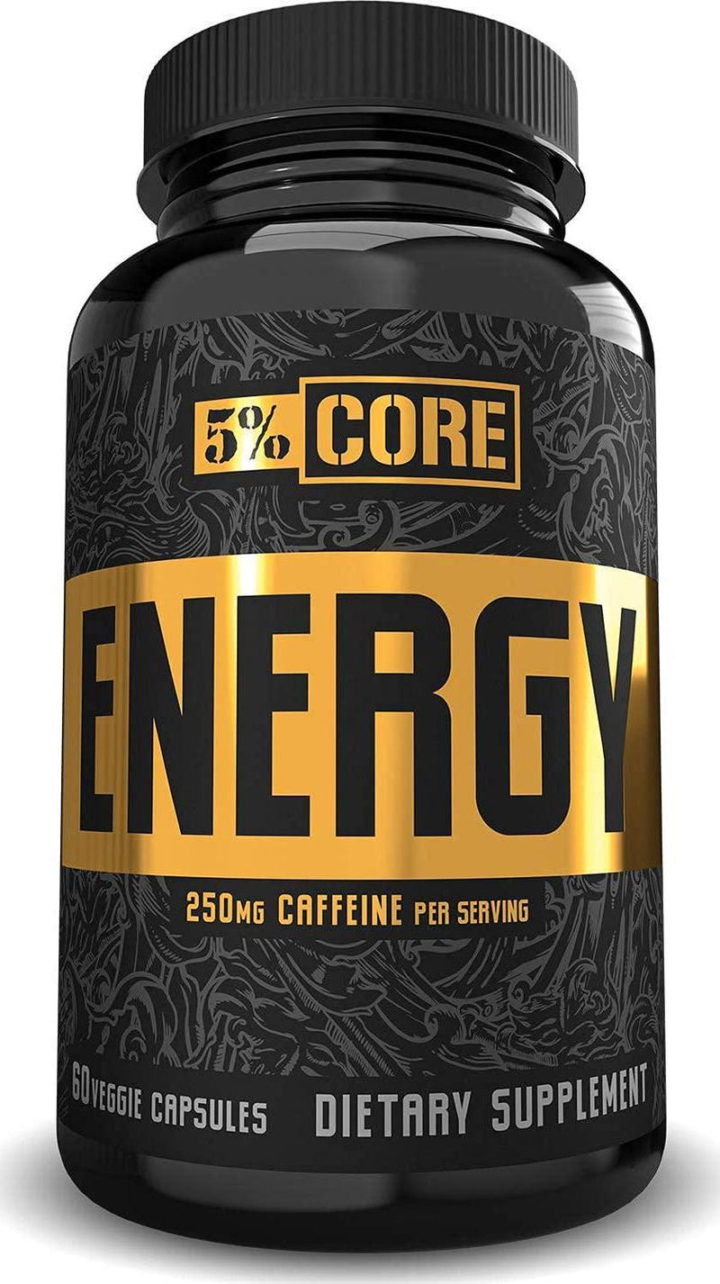 5% Nutrition Core Energy | Sustained Focus, Energy and Cognitive Performance w/ Infinergy Caffeine, L-Theanine, Theobromine, TeaCrine, Pterostilbene (30 Servings / 60 VegCaps)