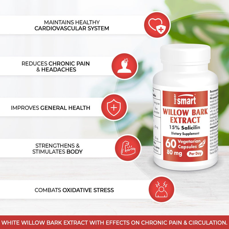 Supersmart - White Willow Bark Extract 80 Mg per Day (15% Salicin) - Cardiovascular Health - Joint Support Supplement | Non-Gmo & Gluten Free - 60 Vegetarian Capsules