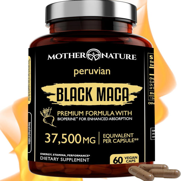 ORGANIC Black Maca Root Extract Highest Potency 50:1, 37,500Mg, 2 Month Supply, Boost Stamina, Performance, Energy, Muscle Gain & Workout, Peruvian Maca Pills W/Bioperine & Non-Gmo (60 Count)