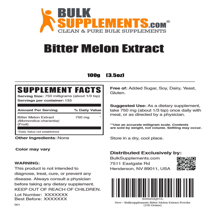 Bulksupplements.Com Bitter Melon Extract Powder - Sugar Balance Herbal Supplement (100 Grams - 3.5 Oz)
