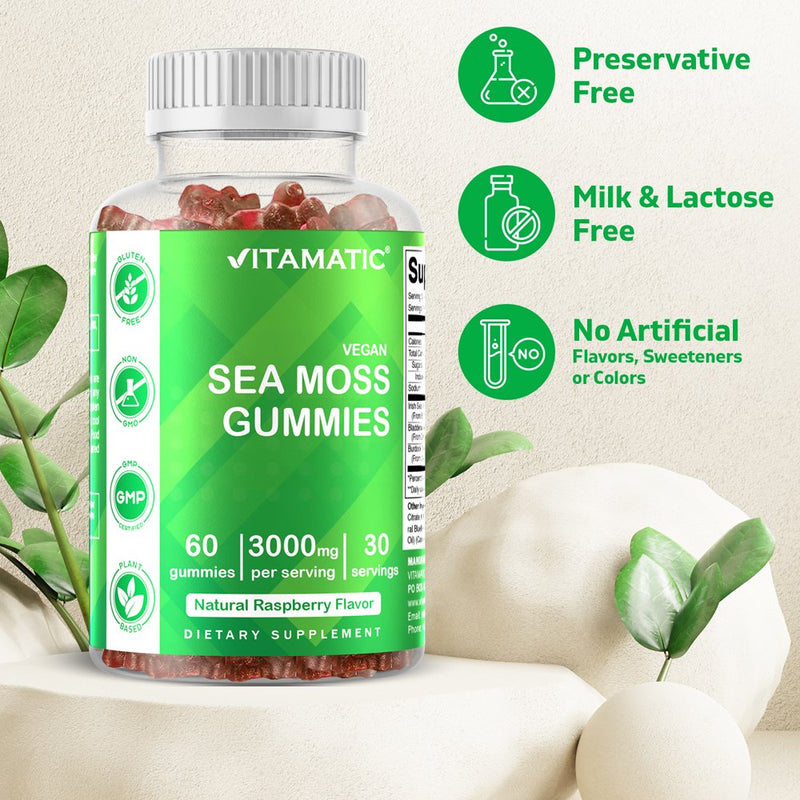 2 Pack Vitamatic Irish Sea Moss Gummies - 3000 Mg - 60 Vegan Gummies - Made with Bladderwrack & Burdock Root - Seamoss Supplement for Thyroid, Energy, Immune Support
