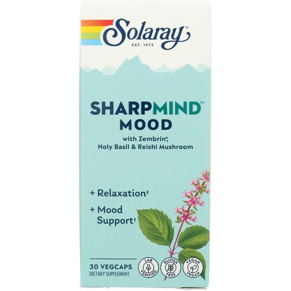 Solaray Sharpmind Mood, Nootropic Happy Mood and Relaxation Support Supplement, Zembrin 25 Mg, Holy Basil 200 Mg, Lithium Orotate 5Mg, Mushroom 200 Mg, 60 Day Money Guarantee, 30 Serv 30 Vegcaps