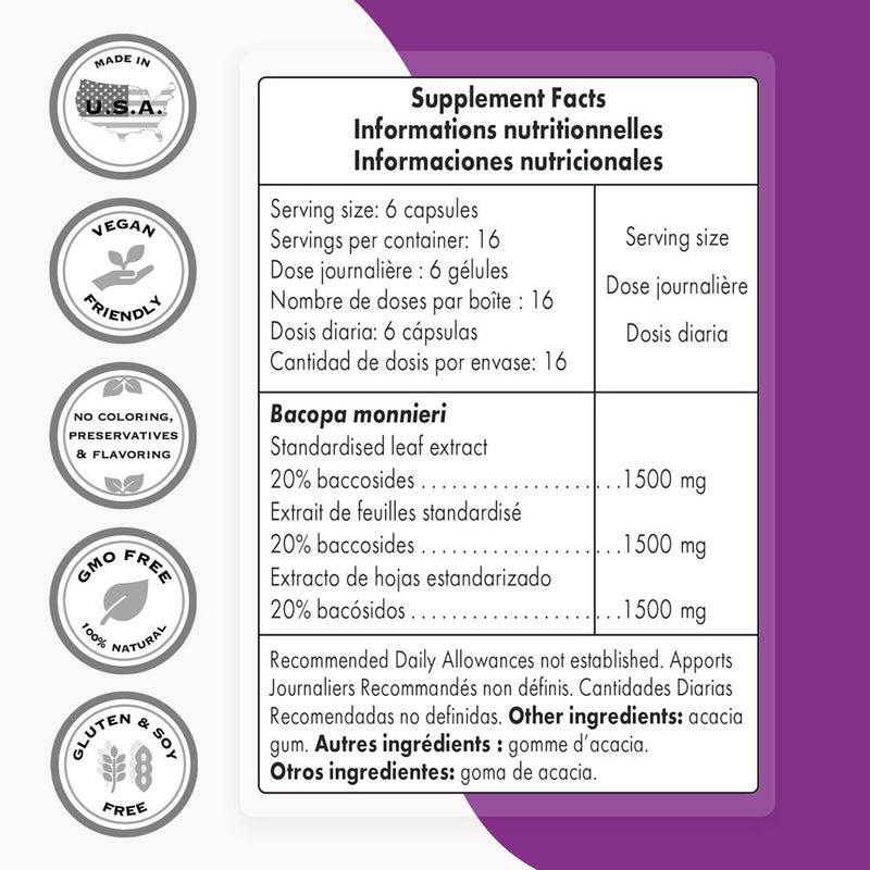 Supersmart - Bacopa Monnieri 1500 Mg per Day - Nootropic Brain Supplement - Focus & Memory Support | Non-Gmo & Gluten Free - 100 Vegetarian Capsules