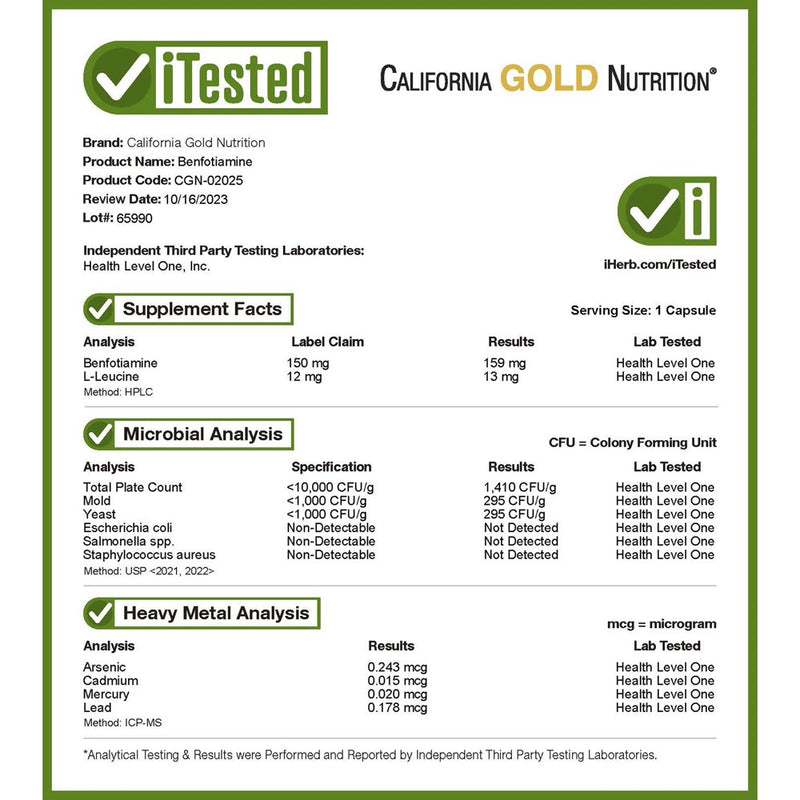 California Gold Nutrition Benfotiamine, 150 Mg, 90 Veggie Capsules
