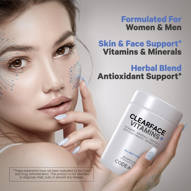 Clearface, Pantothenic Acid & Niacin, Skin Vitamins & Botanical Blend, Probiotics, 90 Ct