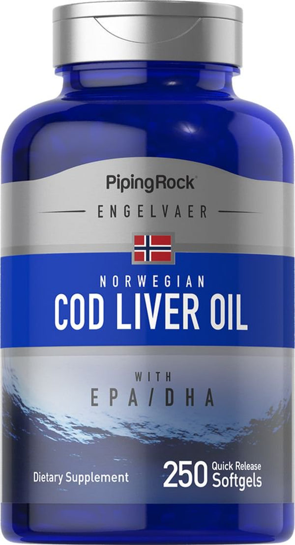 Cod Liver Oil Capsules | 250 Softgels | with EPA DHA | Engelvaer Norwegian | by Piping Rock
