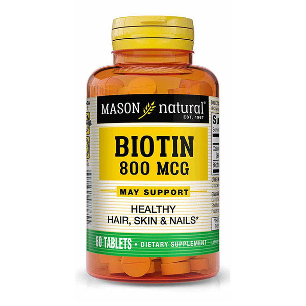 Mason Natural Biotin 800 Mcg with Calcium - Healthy Hair, Skin & Nails, Supports Energy Metabolism, Beauty Booster Supplement, 60 Tablets