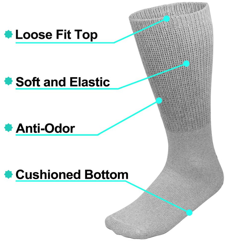 Falari 12 Pairs Diabetic Crew Socks Physicians Approved Socks for Men Women Legs Blood Circulatory Problems, Diabetes, Edema, Neuropathy 13-15 Gray