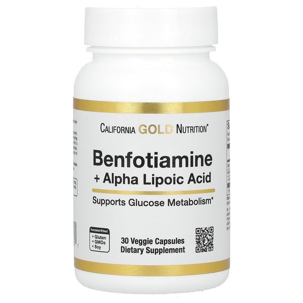 California Gold Nutrition Benfotiamine + Alpha Lipoic Acid, 30 Veggie Capsules