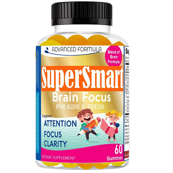 Super Smart Brain Focus Gummies for Kids & Teens, Focus Vitamins for Kids, Brain Supplements for Memory and Focus for Kids 60 Gummies