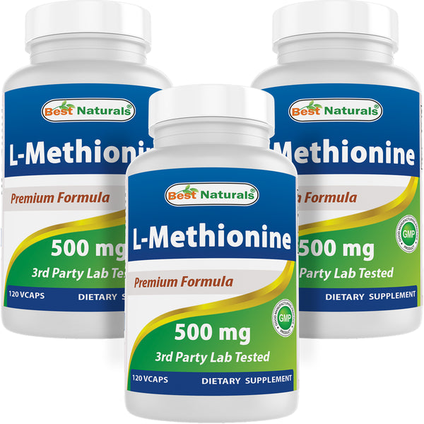 3 Pack Best Naturals L-Methionine 500 Mg 120 Vegetarian Capsules | Liver Health Support
