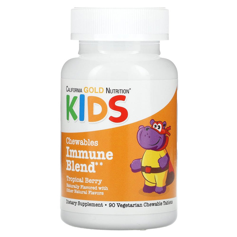 California Gold Nutrition Chewable Immune Blend for Children, Natural Tropical Berry Flavor, 90 Vegetarian Tablets