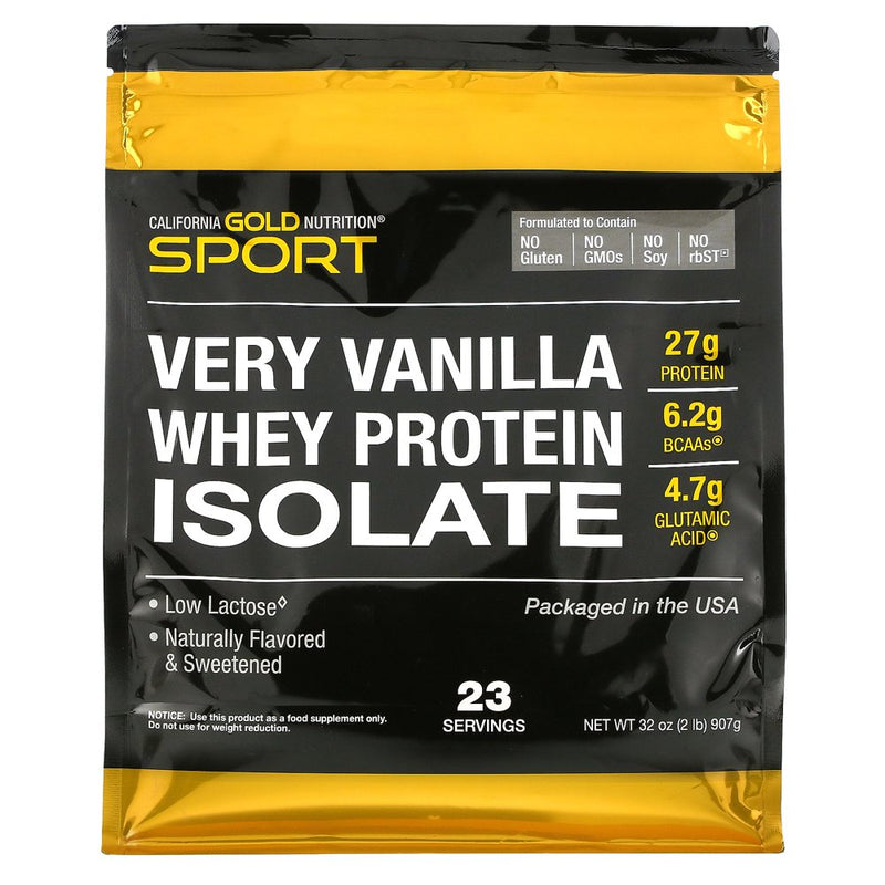 California Gold Nutrition 100% Whey Protein Isolate, Very Vanilla Flavor, 2 Lbs (907 G)