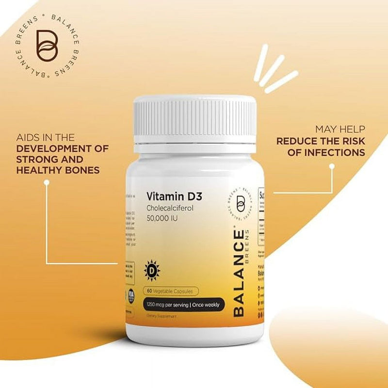 Vitamin D3 50,000 IU - 60 Veggie Capsules - High Potency Gluten Free Non-Gmo Vitamin D Supplement by Balance Breens