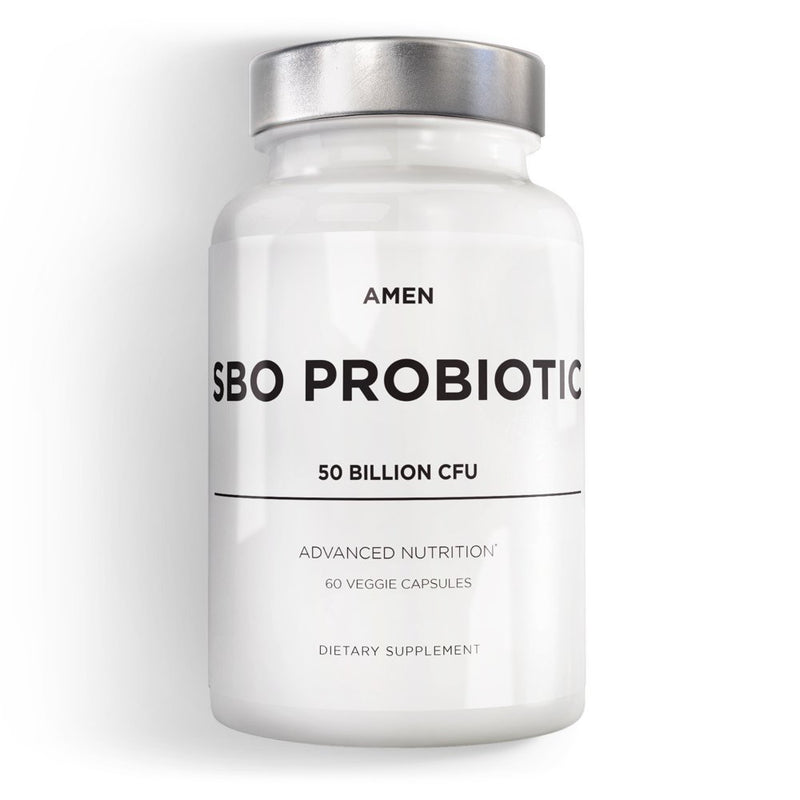 Amen SBO Probiotic, 50 Billion Cfus, Organic Prebiotics, Shelf Stable, Vegan & Non-Gmo, 60 Ct