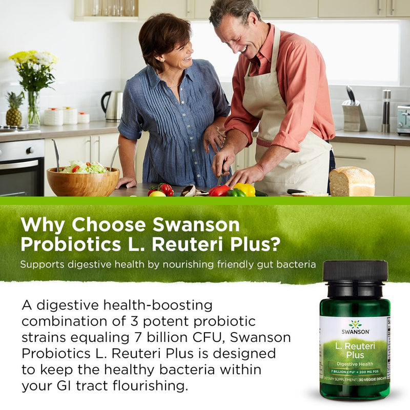 Swanson Lactobacillus Reuteri plus Probiotic Vegetable Capsules, 7 Billion Cfu, 30 Count